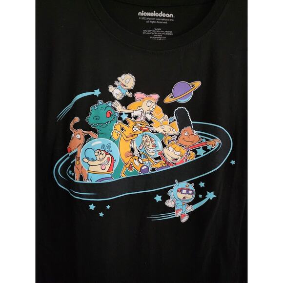 T-SHIRT-CLASSIC NICKELODEON CHARACTERS IN SPACESHIP-Black-Child XLarge/Adult Sml - Picture 6 of 10